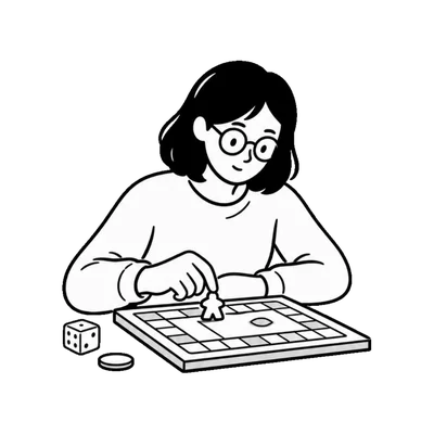 Black line drawing of board game pieces