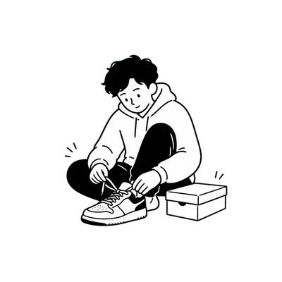 Black line drawing of a sneaker