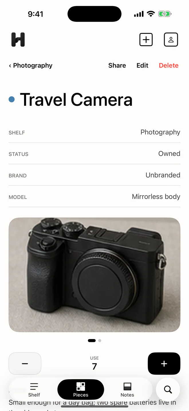 Keep identity, status, and use history with each piece of gear.